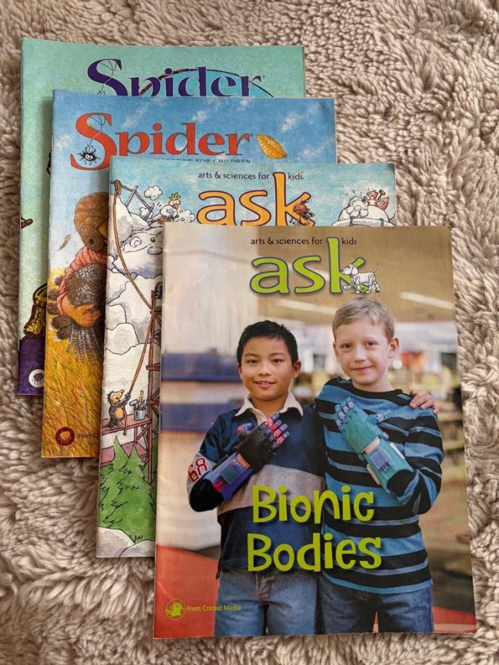 Set of Four (4) Kids Magazine Issues - Spider and Ask Magazines